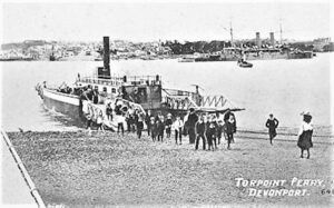 The 1871 floating bridge landing passengers at Devonport.