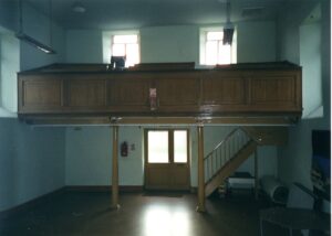 Balcony in first chapel before demolition to accommodate short mat bowls
