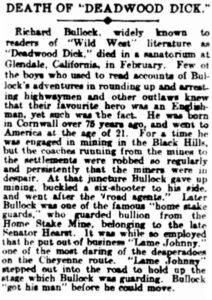 Deadwood Dick newspaper obituary [Australia]