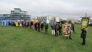 Old Cornwall Banner Bearers line up for Guard of Honour Following Bardic Celebration