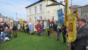 Old Cornwall Banner Bearers line up for exit Parade